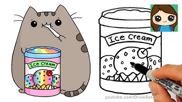 How to Draw Tub of Rainbow Ice Cream | Pusheen