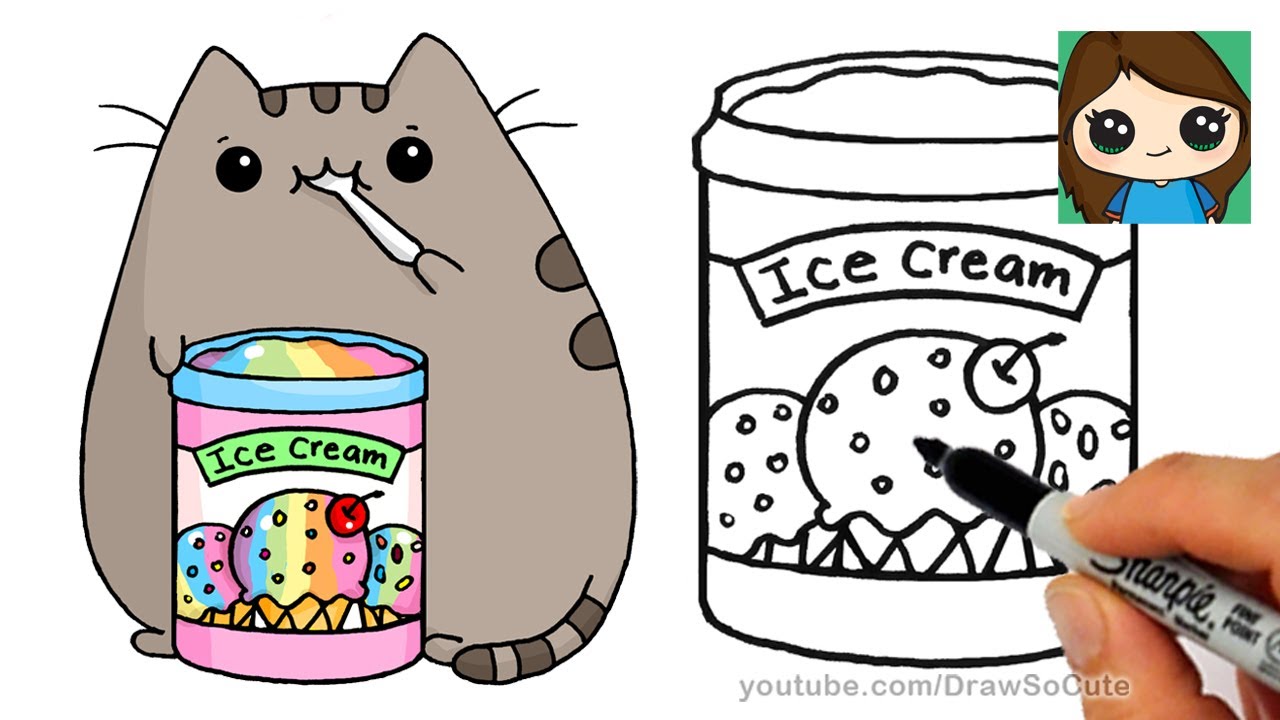 How to Draw Tub of Rainbow Ice Cream | Pusheen - YouTube