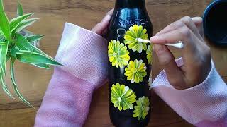 DIY Easy Bottle Art// Stroke painting flowers // Bottle Art for beginners/ #saeedaanjum