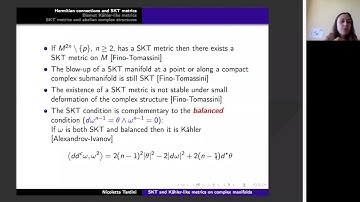 Nicoletta Tardini - SKT and Kähler-like metrics on complex manifolds