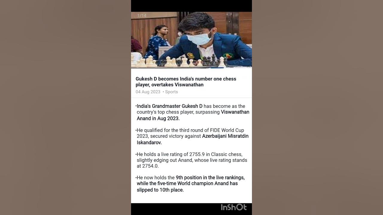 D Gukesh Becomes India's New No. 1 Chess Player