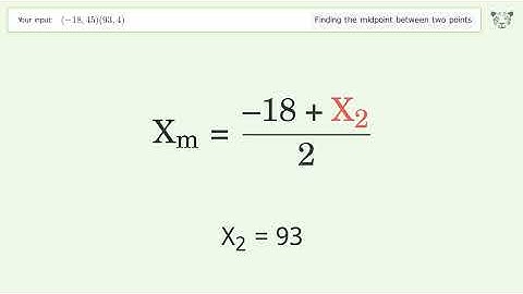 Find the midpoint between two points p1 (-18,45) and p2 (93,4): Step-by-Step Video Solution