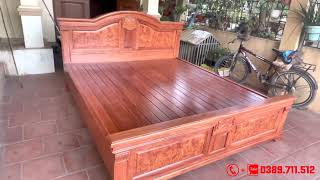 Giường ngủ cao cấp - Giường ngủ hiện đại gỗ hương đá hàng vân nu đỉnh cao | Quốc Chuyên Giường Tủ Áo