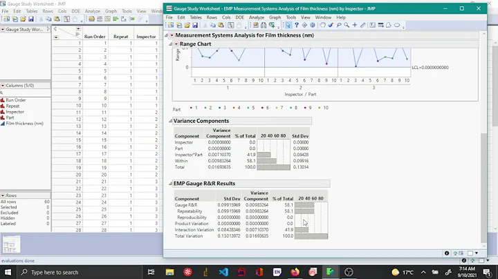 Variance components analysis and EMP gauge R&R analysis - JMP