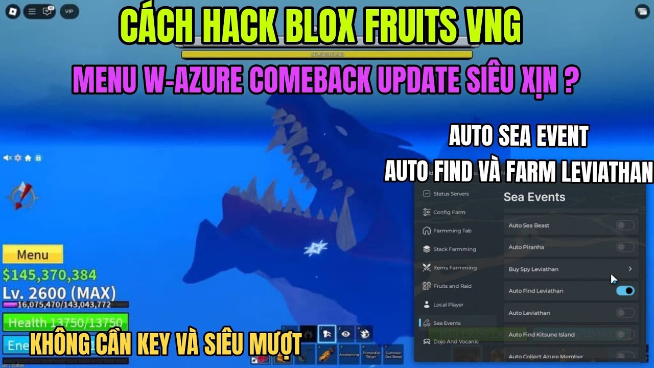 Cách cài hack Roblox Blox Fruits Delta X VNG Script W-azure Auto Tìm Leviathan Farm Sea Event Nokey