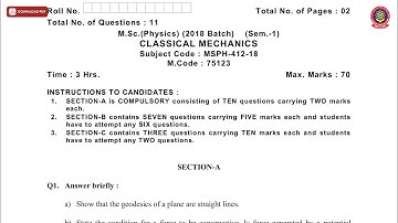 MSC PHYSICS 1ST SEM CLASSICAL MECHANICS MAY 2019 | PTU