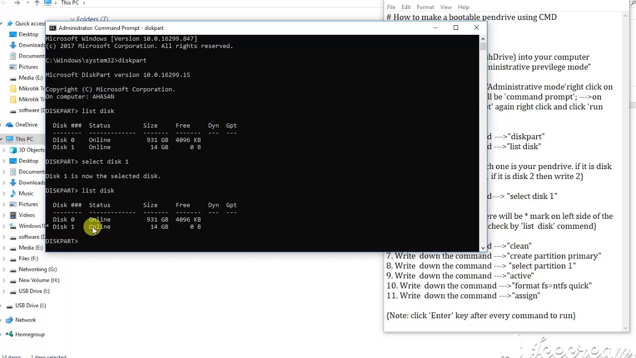 How to make a bootable USB Flash drive / pendrive using cmd |windows 10 ...