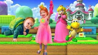 PRINCESS PEACH pretend play with Mystery Guest baby brother