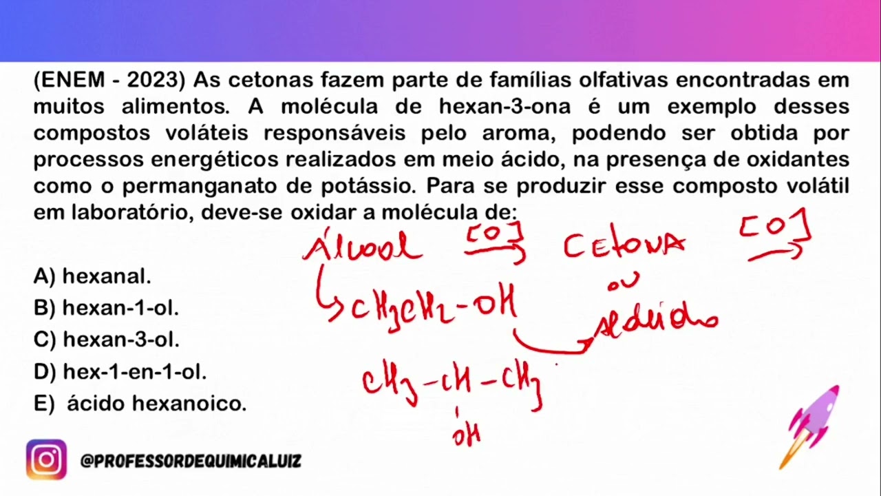 ENEM 2023 PROVA AMARELA QUESTÃO 108 AS CETONAS FAZEM PARTE DE FAMÍLIAS  OLFATIVAS 