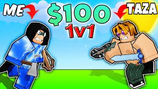 I 1v1'ed A YouTuber For $100 In Roblox BedWars..