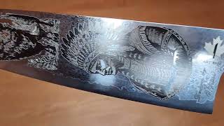 Indian. Damascus Chef knife. Fiber laser engravings. Add your message. Go to artknife.ca