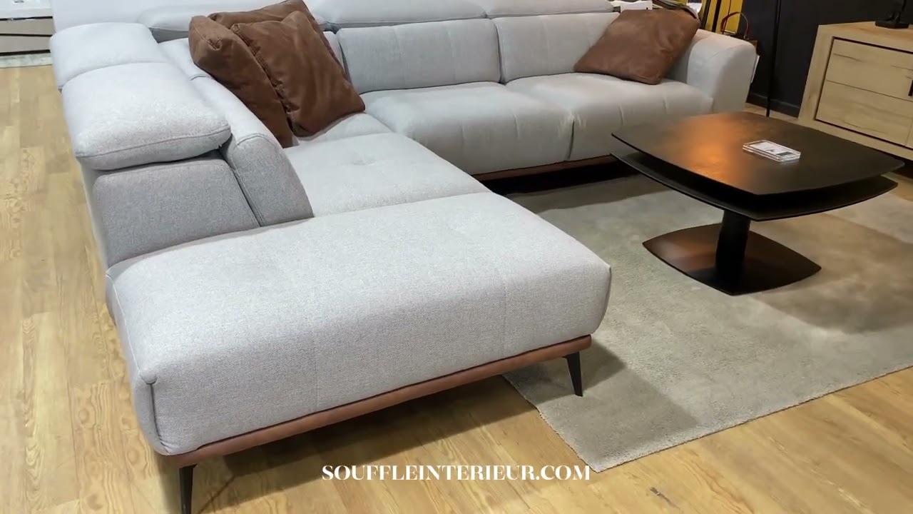 Canapé angle méridienne confortable tissu gris design italien contemporain -Justine