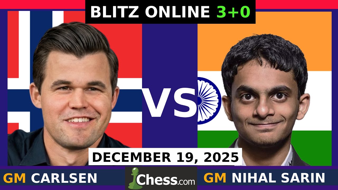 Magnus Carlsen vs GM Nihal Sarin | Blitz Chess 3+0 | December 19, 2025