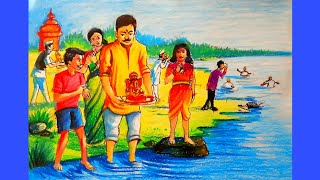 Ganpati visarjan drawing and painting | Memory Drawing | Elementary Drawing |GaneshChathurthispecial