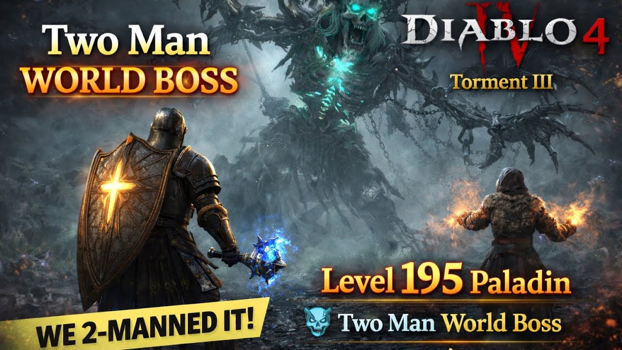Diablo 4 Wandering Death World Boss | Level 205 Paladin | We 2-Manned It (Torment II)