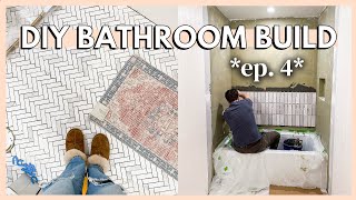 DIY BATHROOM BUILD EP. 4 | herringbone floor tile, zellige shower tile & beadboard *DREAM BATH*