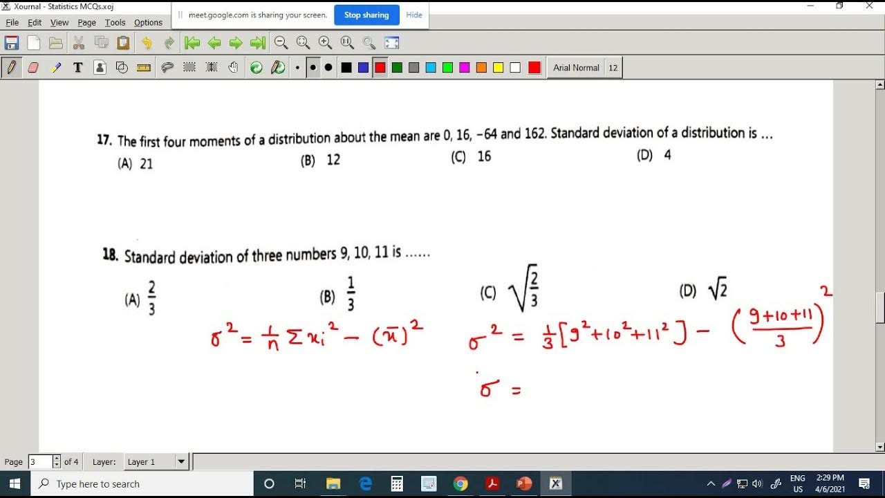 Arithmetic mean, Standard deviation and CV(MCQs) YouTube