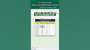 How to Find Remainder by using MOD Formula in Excel💥👨‍💻🤯  Excel Tutorial😍🧾#shorts #excel #shortvideo