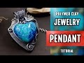 DIY Faux Silver Pendant with Larimar Gemstone. Polymer Clay jewelry making. VIDEO Tutorial!