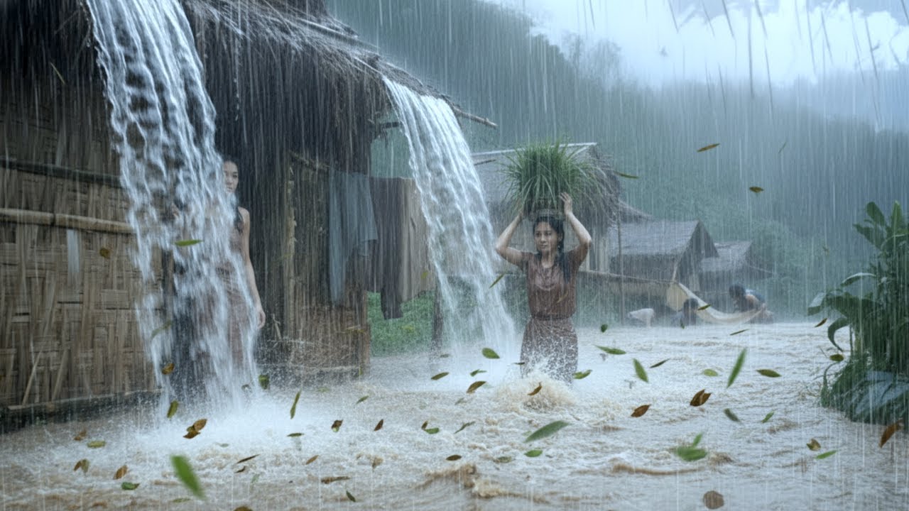 РАССЛАБЛЯЮЩАЯ ПОГОДА ⛈️ Умиротворяющая атмосфера шторма в сельской местности Индонезии | Water Sound