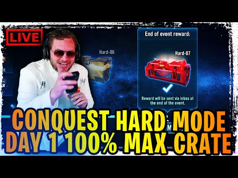 100% CONQUEST HARD MODE MAX CRATE RUN LIVE - CHALLENGE RANCOR RAID - SWGOH