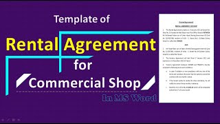 Tenancy Agreement format for commercial shop | Rental agreement for business property in ms word