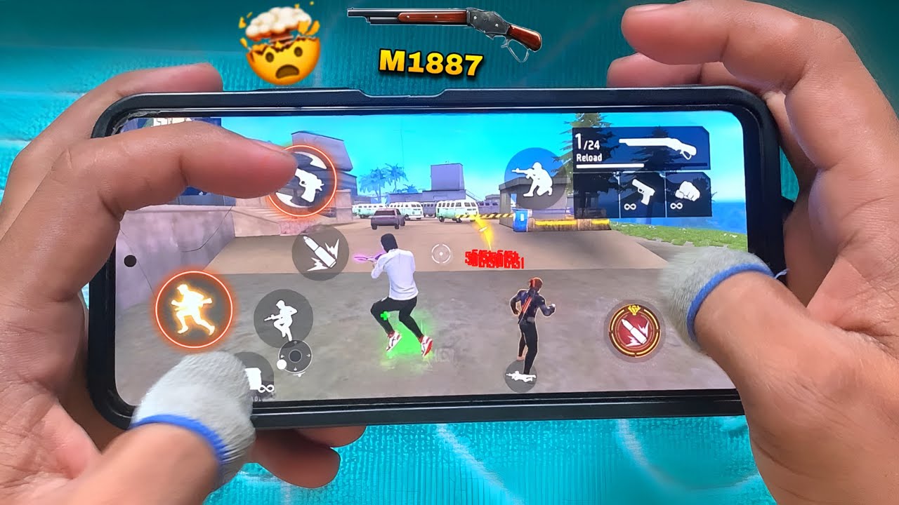 M1887🔴OneTap🤯Headshot🖐️Free Fire🔥Handcam Gameplay | 4 Finger Custom Hud | 4 Finger Setting