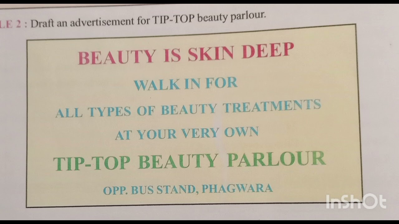 10th English Grammar,Advertisement (Tip-Top Beauty Parlour PSEB 