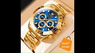 Relógio Automático Olevs- Cor Dourado E Fundo Azul