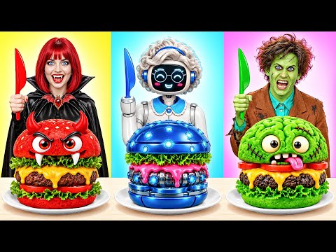 Robot Grandma vs Vampire vs Zombie Cooking Challenge | Kitchen Hacks and Tricks Multi DO Challenge