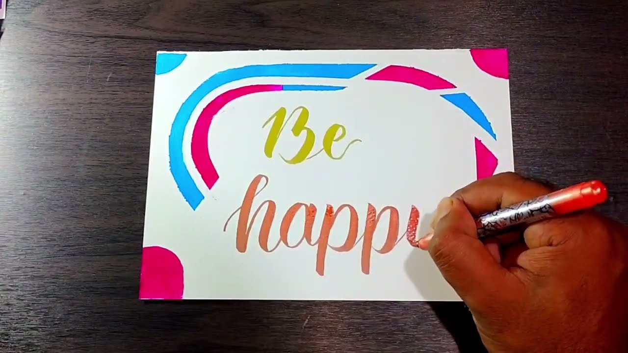 Acrylic paint abstract art with brush pen calligraphy 