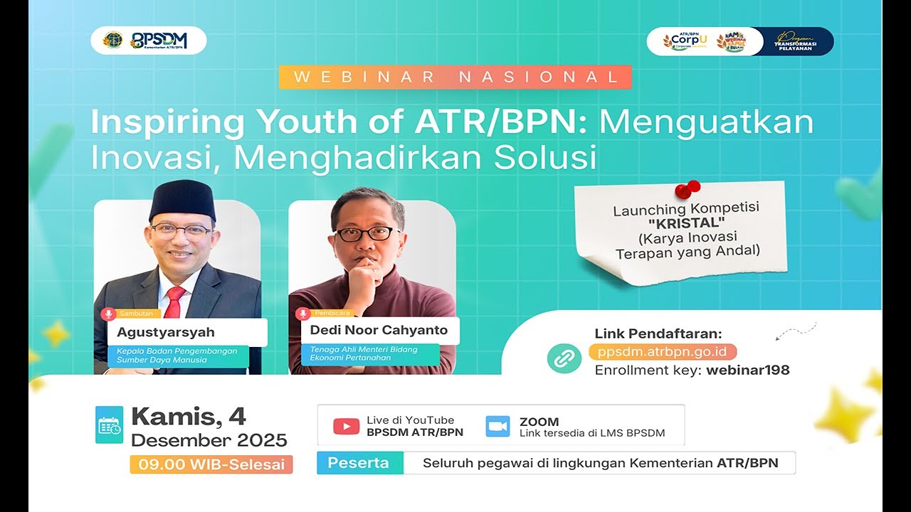 Webinar Nasional : Inspiring Youth of ATR/BPN Menguatkan Inovasi, Menghadirkan Solusi