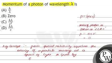 Momentum of a photon of wavelength \( \lambda \) is (A) \( \frac{h}{\lambda} \) (B) Zero (C) \( ...