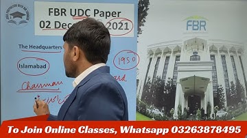 FBR UDC Solved Past Paper | FBR SPCS FPSC CSS PMS PPSC KPPSC NTS MCQs Preparation | FBR Jobs