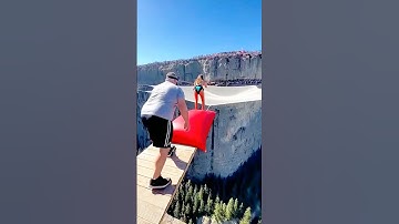 Cliffside Trampoline?! She Jumped! Will Net Catch Her? 😱💥 #ExtremeChallenge #SkyHorror