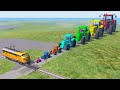 Big & Small Tractor Cars vs Train - BeamNG.Drive