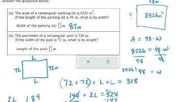 Finding side lengths of rectangles given one dimension and an area or perimeter (ALEKS examples)