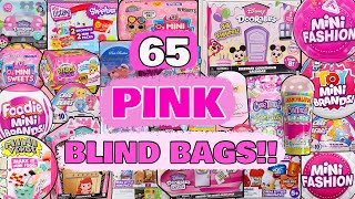 UNBOXING 65 PINK BLIND BAGS!! MINI VERSE! MINI BRANDS! DOORABLES! REAL LITTLES! L.O.L. SURPRISE!