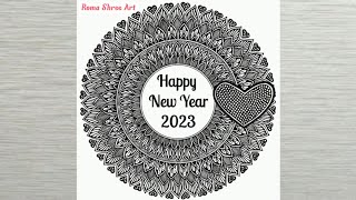 Happy New Year 2023 Drawing Easy Steps/Happy New Year Greeting Card ideas/Happy New year Mandela art screenshot 4