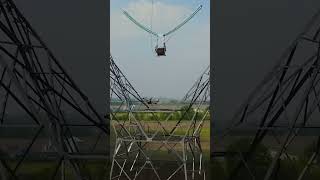 This drone stringing transmission lines