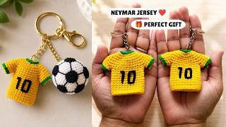 Neymar Jersey Crochet Keychain Tutorial ⚽ | Easy Football Jersey Keychain Pattern | DIY Gift Idea