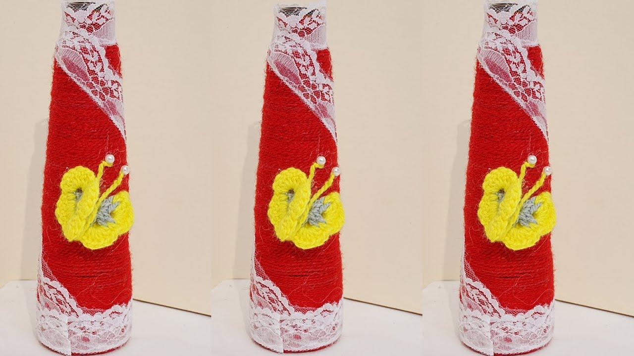 Glass bottle decoration ideas with wool | glass bottle craft idea easy