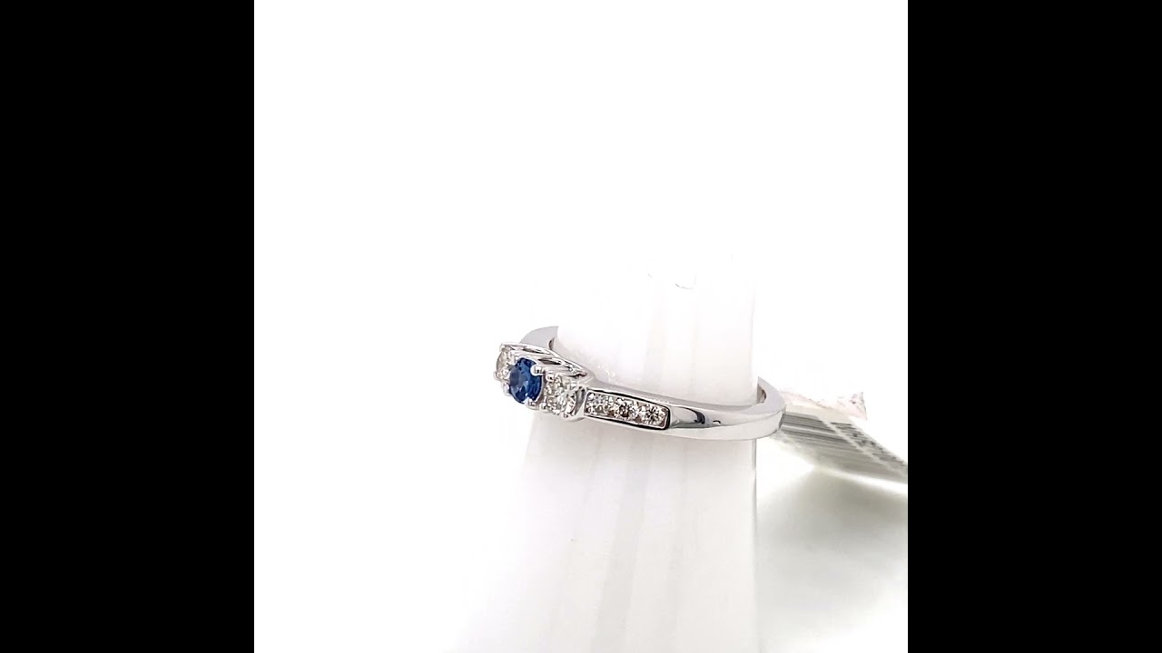 Montana Yogo Sapphire 1/5ct & Diamond 3 Stone Ring 14K White Gold