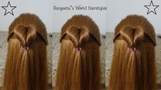 Cute Heart Hairstyle • Simple & Easy • Sangeeta's World - Hairstyles