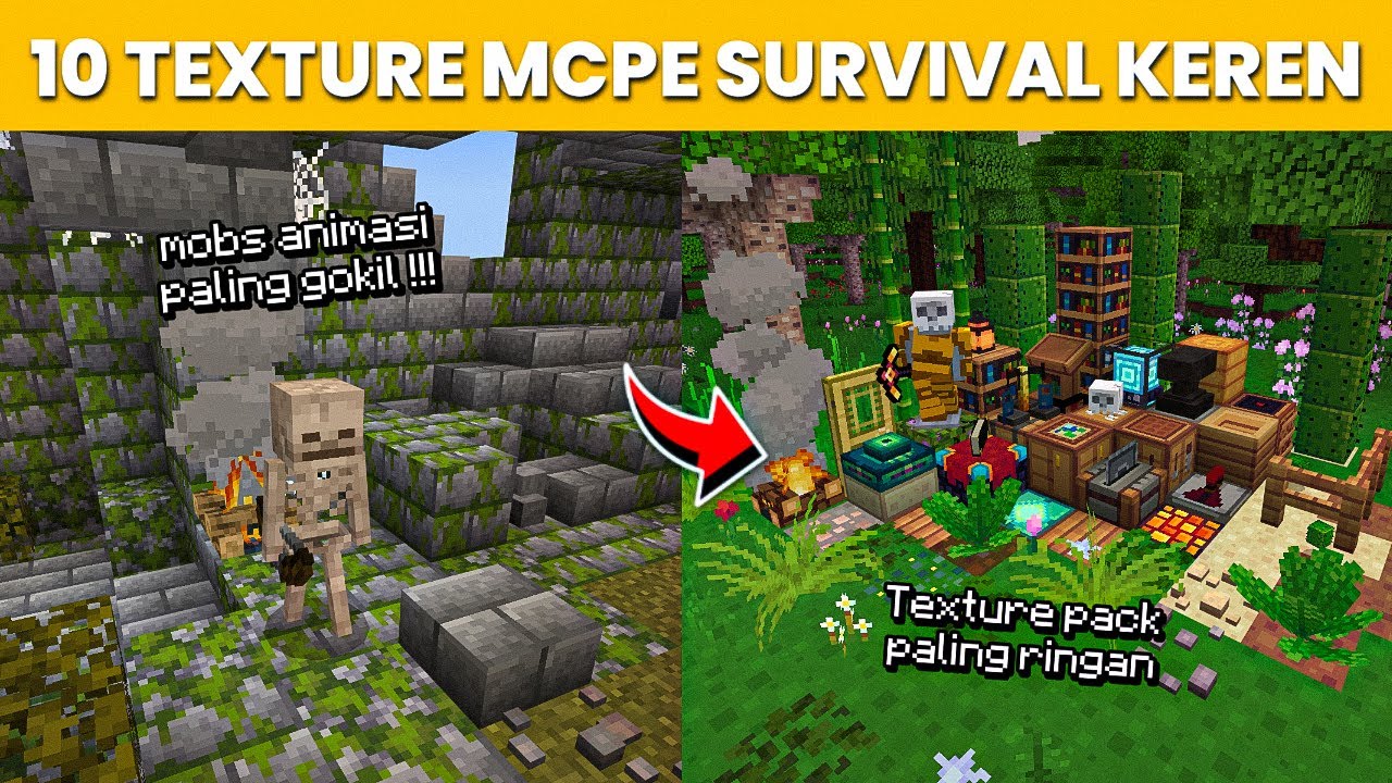 10 TEXTURE PACK MCPE TERBAIK UNTUK SURVIVAL MINECRAFT | 1.20/1.21 - YouTube