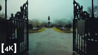 [4K] Walking in the Rain | Boston Garden Early Spring | Binaural Sound | ASMR Ambience
