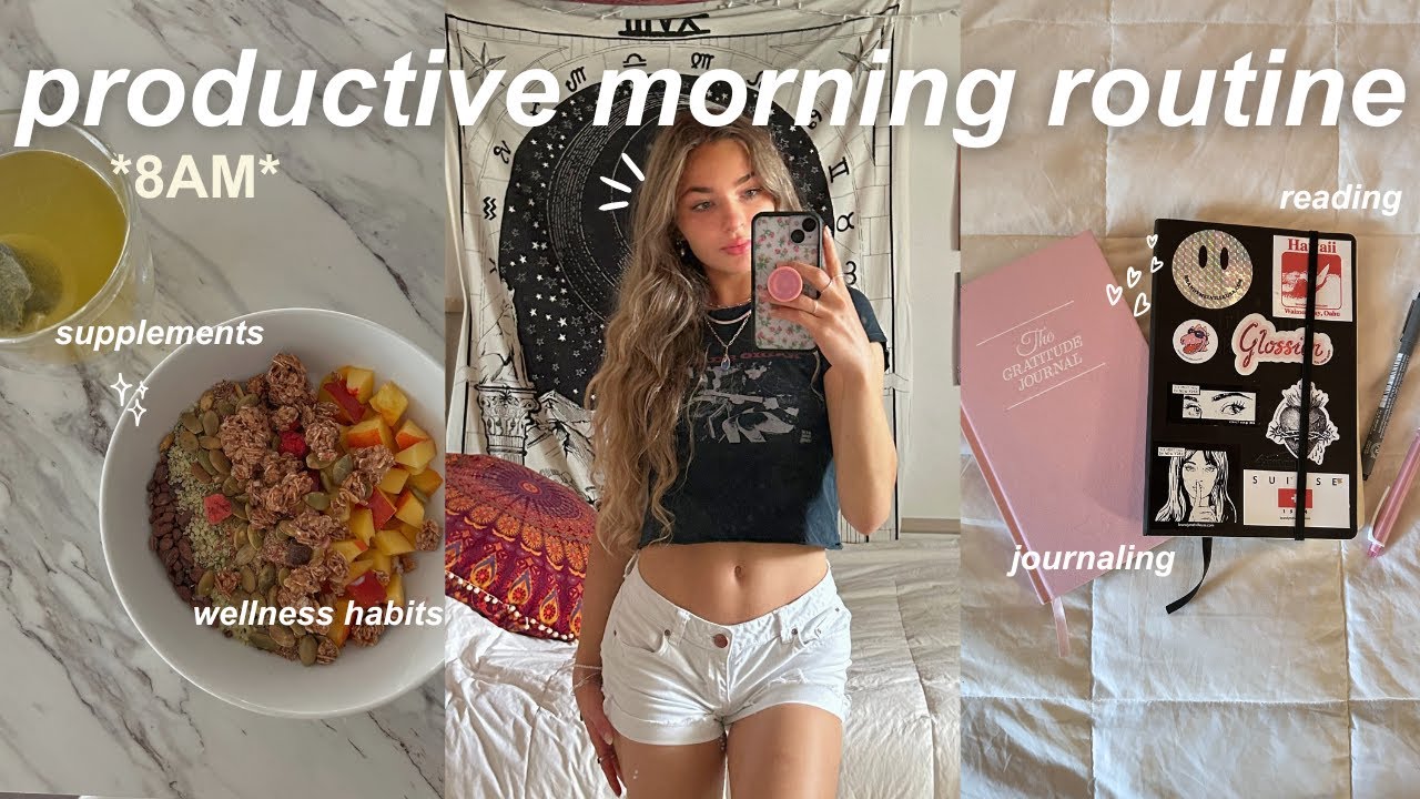 8AM productive morning routine 🍵 wellness & healthy habits - YouTube