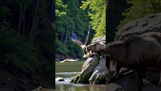 The Eagle Flying To Catch A Goat Near The River eagleviral animals shorts