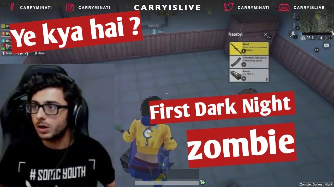 Pubg mobile  |Carryminati first Dark Night Zombie match