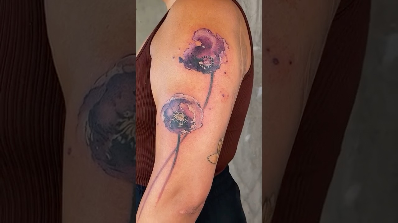 watercolor tattoo purple poppy